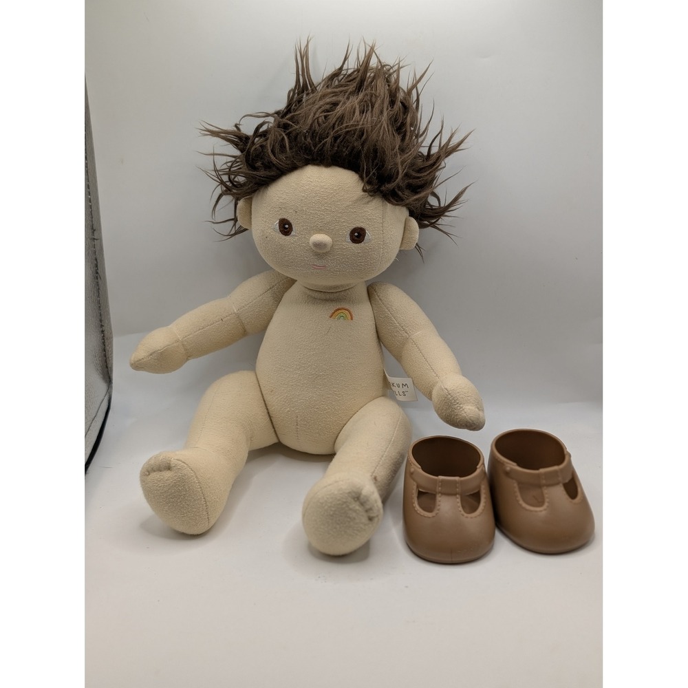 Olli Ella Dinkum Doll Roo Soft Posable Plush Toy with Brown Shoes Rainbow Logo‎